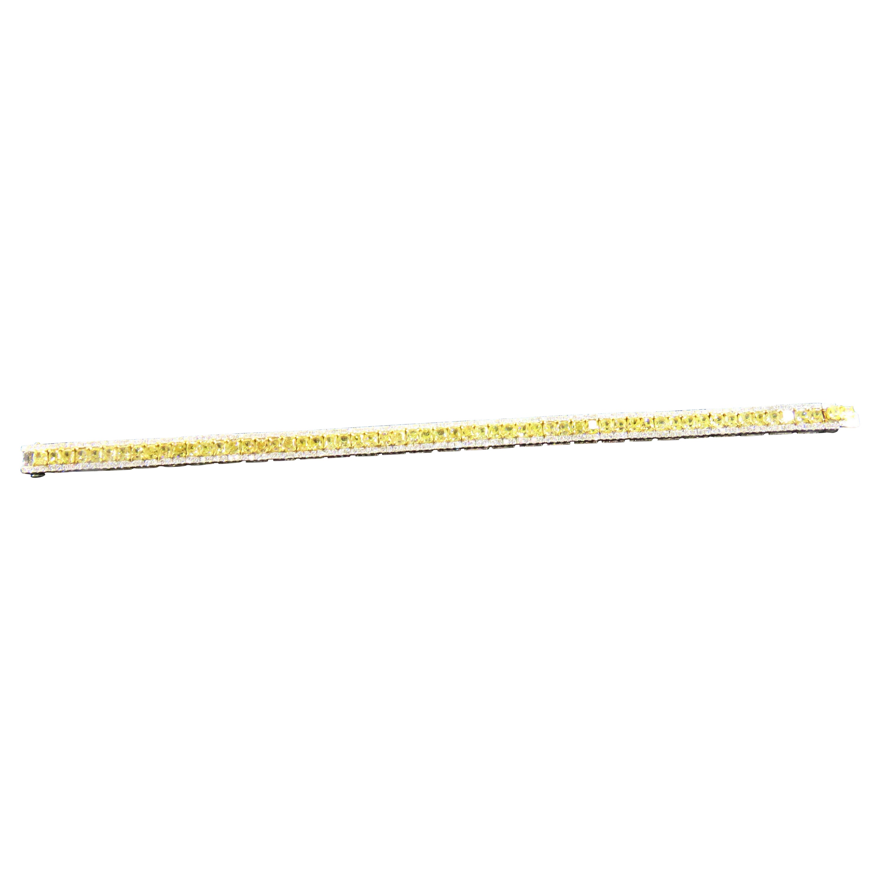Bracelet tennis d'éternité en or 18 carats avec diamants jaunes fantaisie pailletés en vente