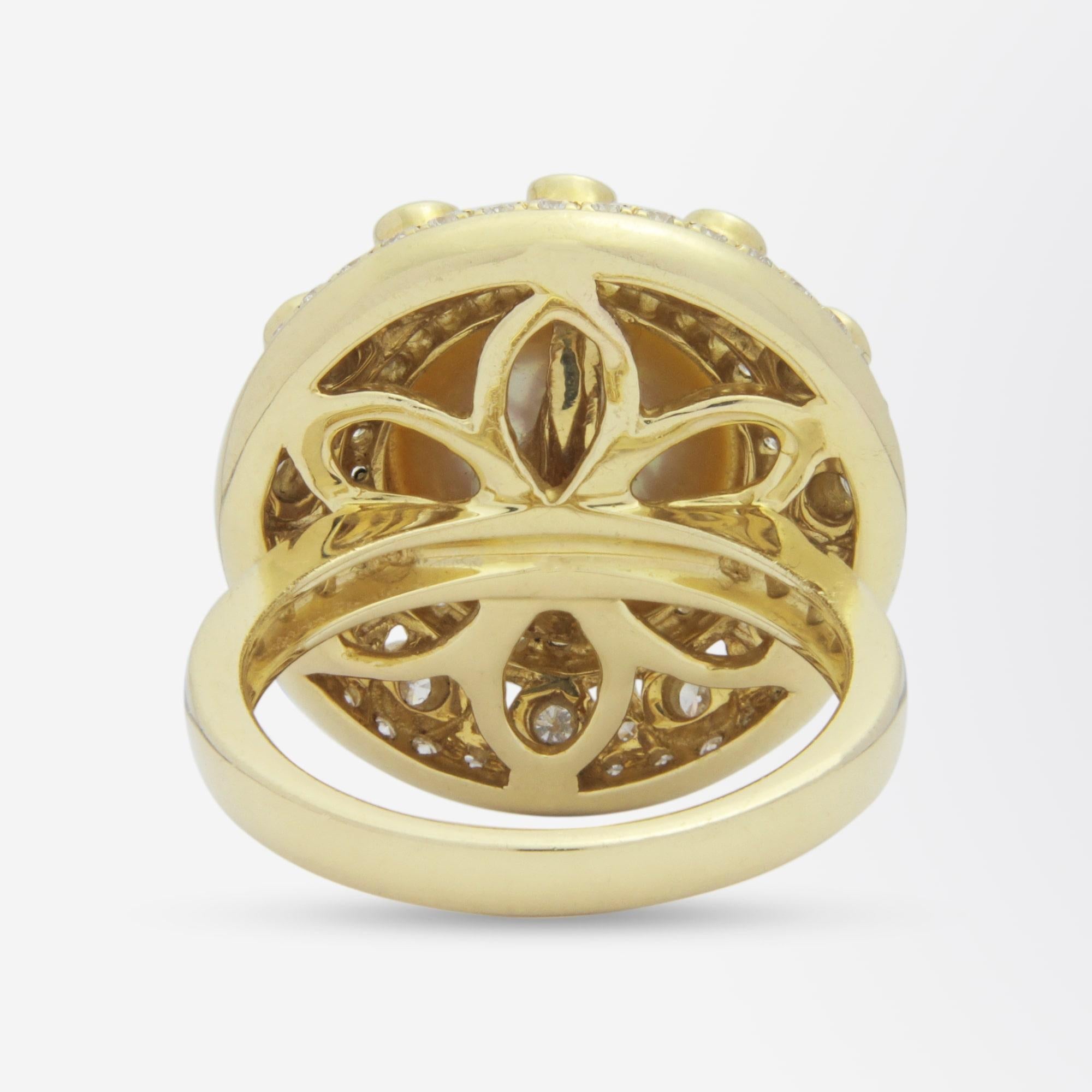 Brilliant Cut 18 Karat Gold, Golden South Sea Pearl & Diamond Dress Ring