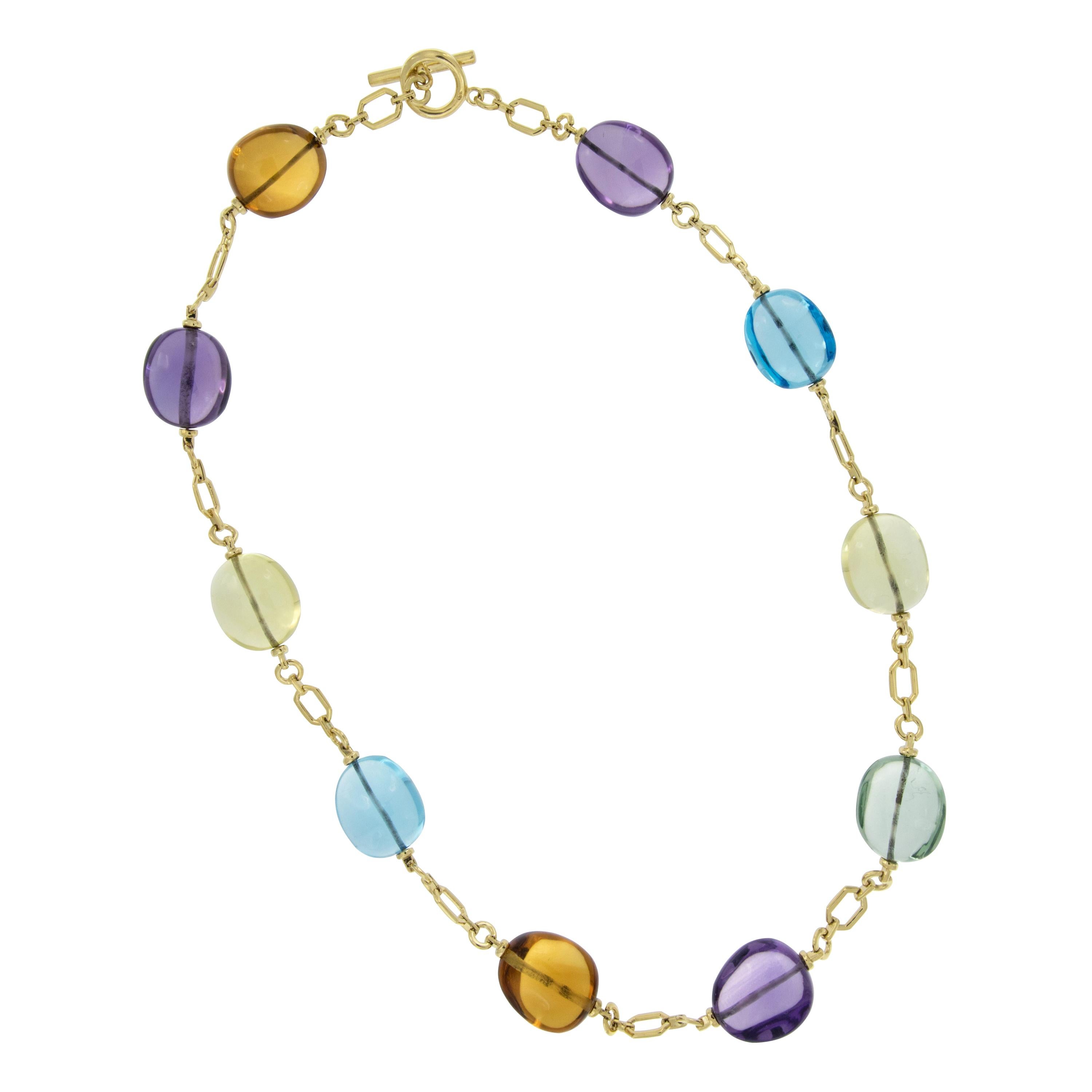 18 Karat Gold Goshwara Beaded Multicolored Tumbled Gemstone Necklace