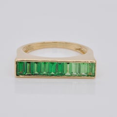 18 Karat Gold Gradient Channel Set Tsavorite Baguette Linear Bar Ring