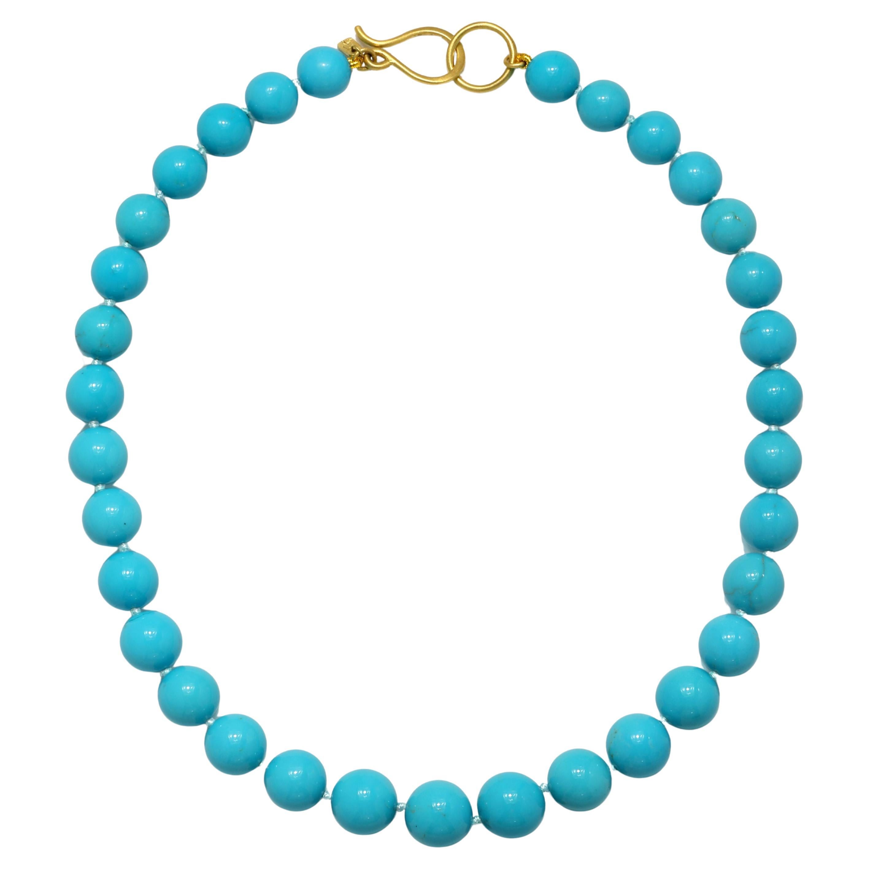 18 Karat Gold Graduated Sleeping Beauty Turquoise Necklace For Sale