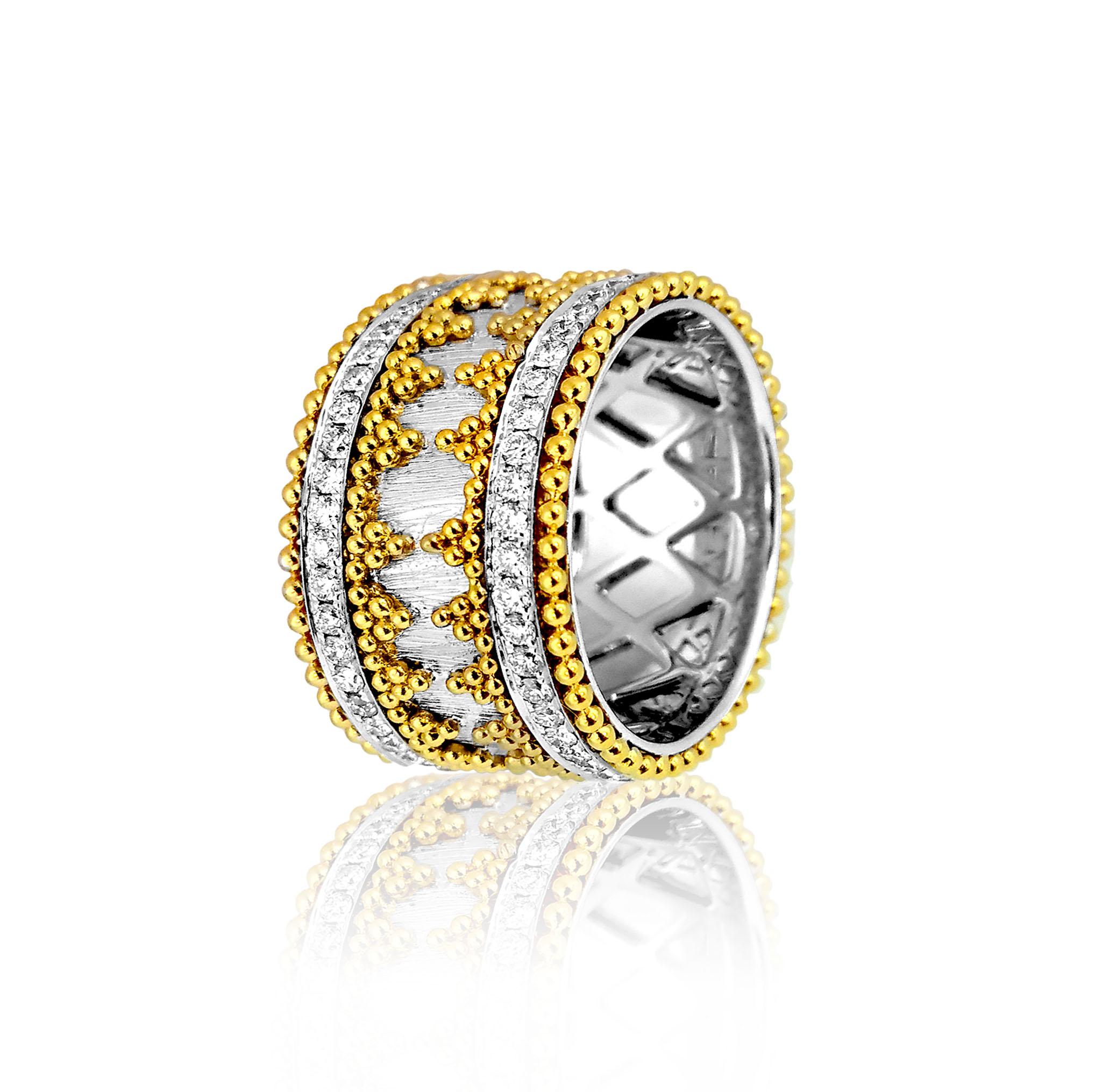 Artisan 18 Karat Gold Granulata Style Diamond Ring For Sale