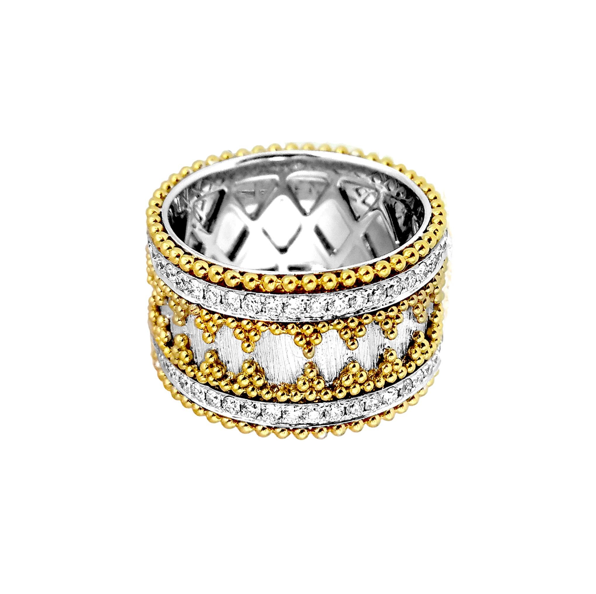 Round Cut 18 Karat Gold Granulata Style Diamond Ring For Sale