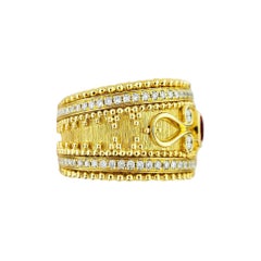 18 Karat Gold Granulata Style Oval Ruby & Diamond Ring