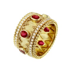 18 Karat Gold Granulata Style Oval Ruby & Diamond Ring