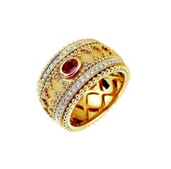18 Karat Gold Granulata Style Oval Ruby & Diamond Ring