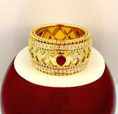 18 Karat Gold Granulata Style Oval Ruby & Diamond Ring