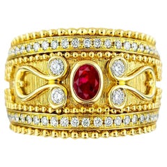 18 Karat Gold Granulata-Stil Oval Rubin & Diamant Ring