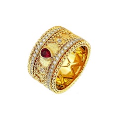 18 Karat Gold Granulata Style Ruby & Diamond Ring