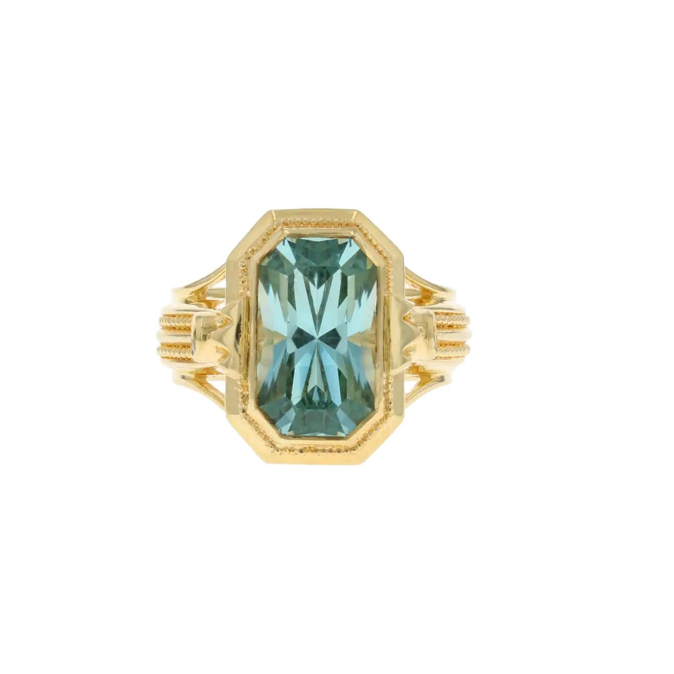 18 Karat Gold Granulation Kent Raible Aquamarine Cocktail Ring with ...