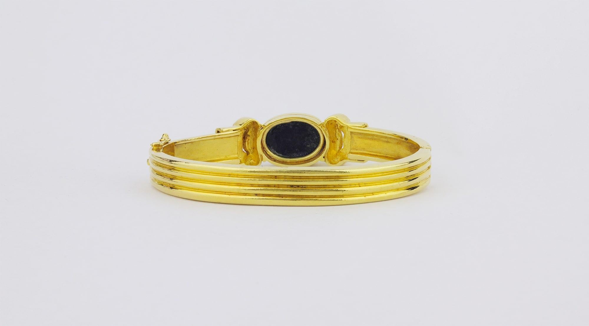 Uncut 18 Karat Gold Greek Lapis Lazuli Bangle For Sale