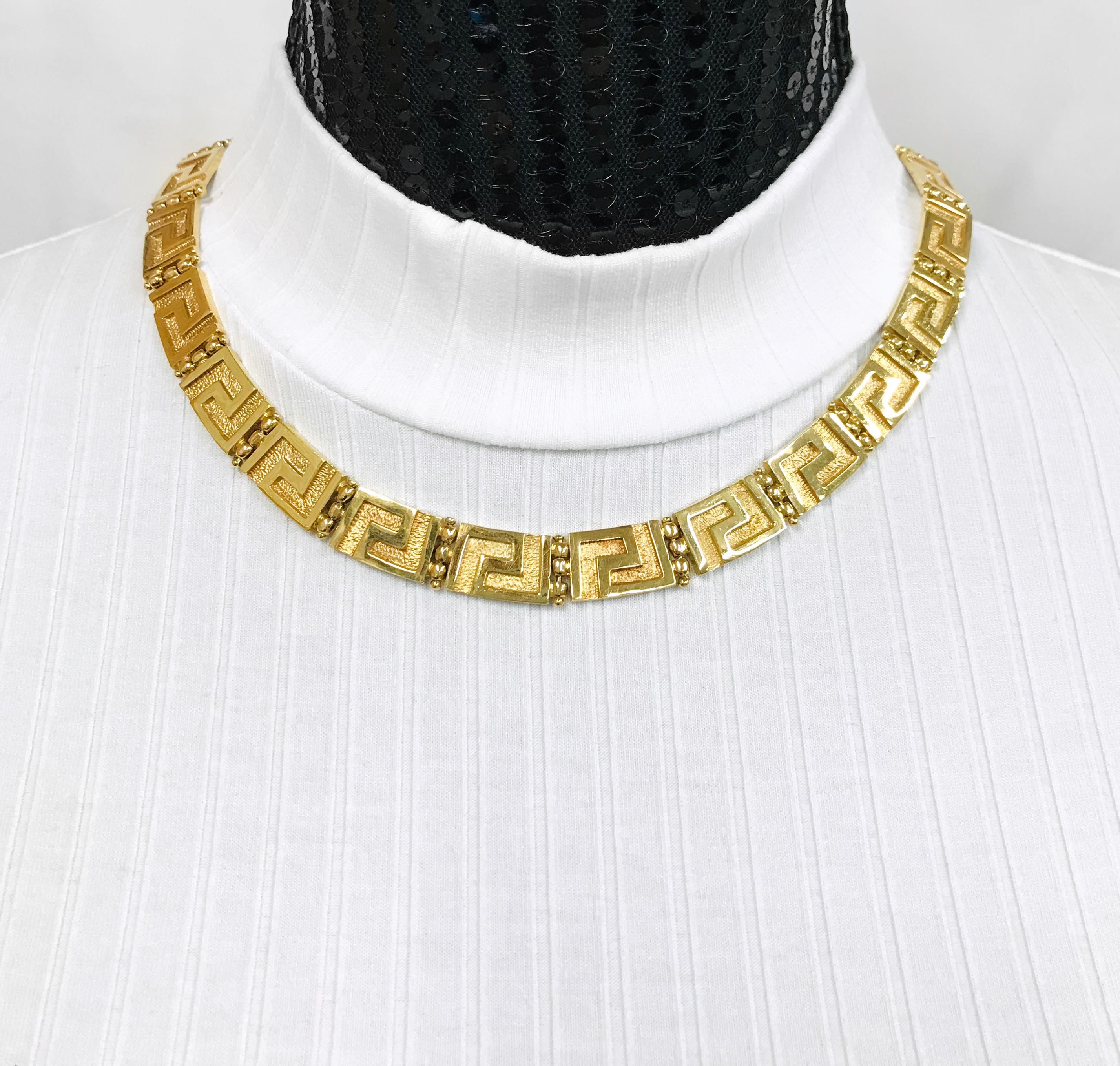 Retro 18 Karat Gold Greek Meander Necklace For Sale