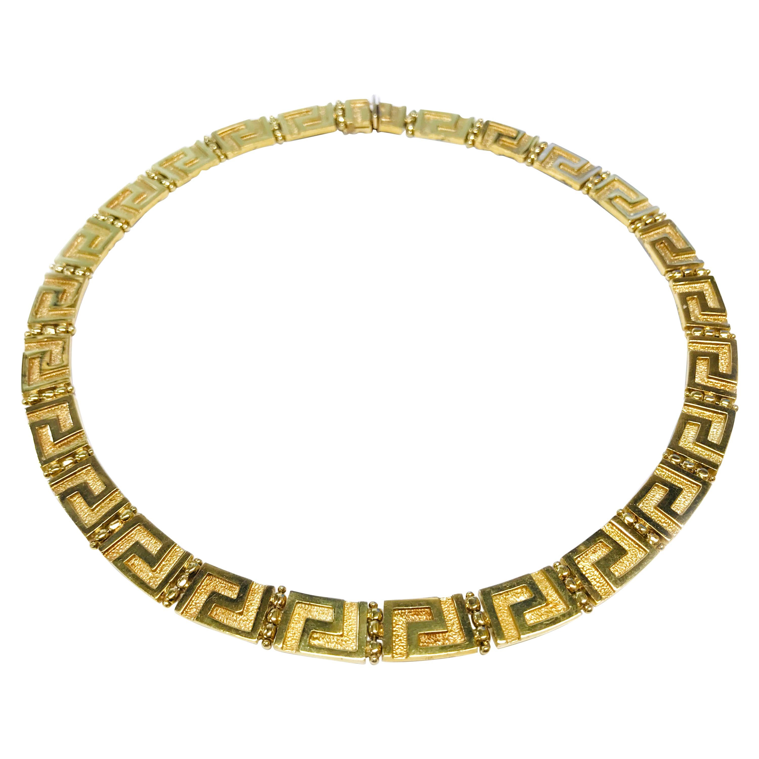 18 Karat Gold Greek Meander Necklace For Sale