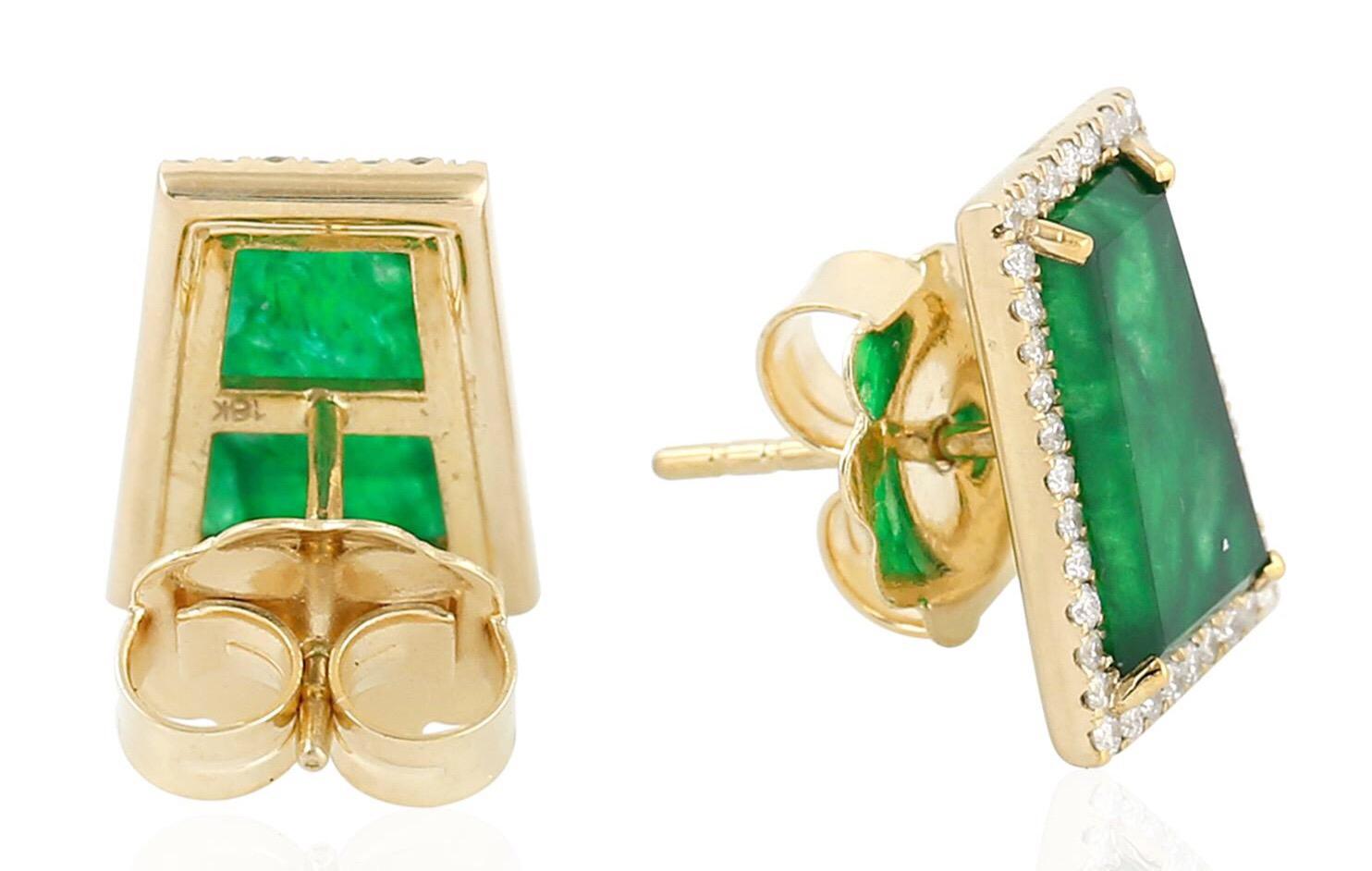 Single Cut Jade Diamond 18 Karat Gold Stud Earrings For Sale