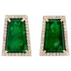 Jade Diamond 18 Karat Gold Stud Earrings