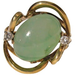 Retro 18 Karat Gold Green Jade Diamond Dinner Cocktail Ring