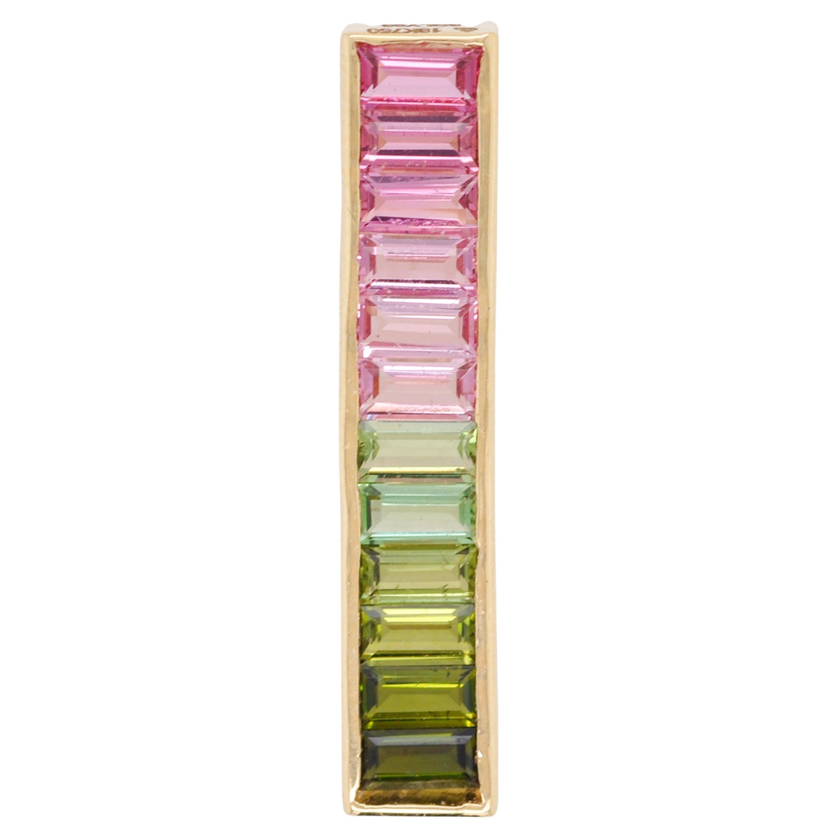 18 Karat Gold Grün Rosa Bi-Tourmaline Linear Watermelon Bar-Anhänger Halskette