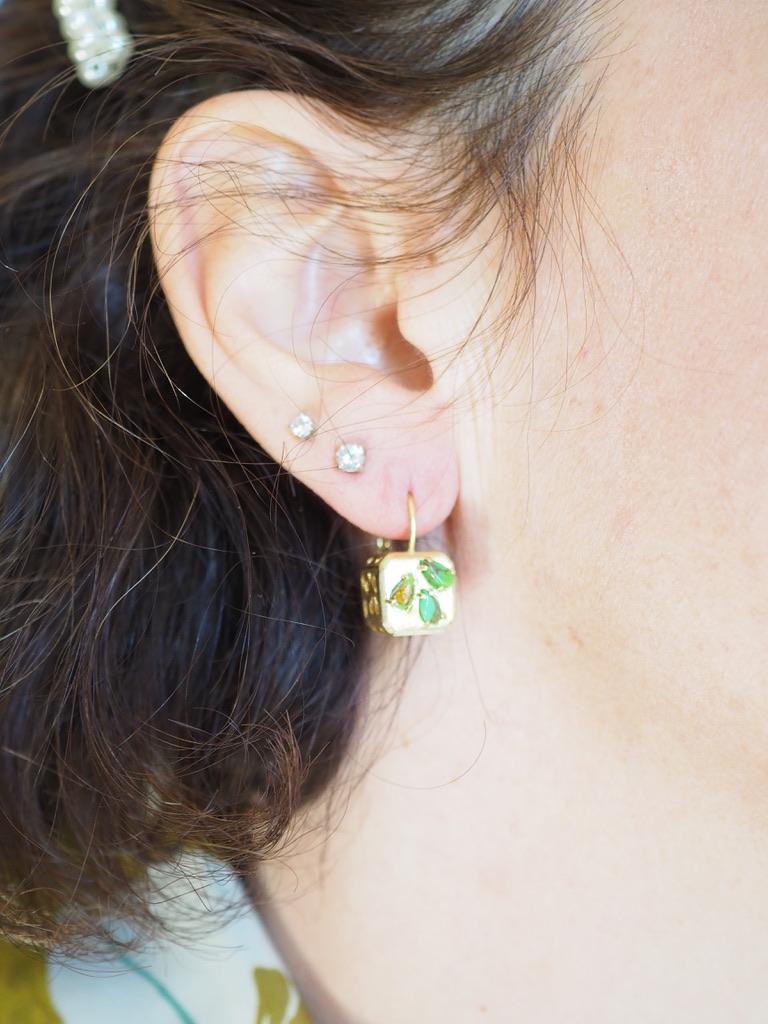 Pear Cut 18 Karat Gold Green Turquoise Earrings For Sale