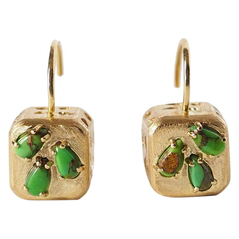 18 Karat Gold Green Turquoise Earrings