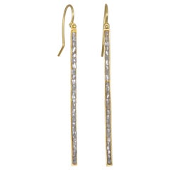 18 Karat Gold Grey Raw Diamond Bar Earrings