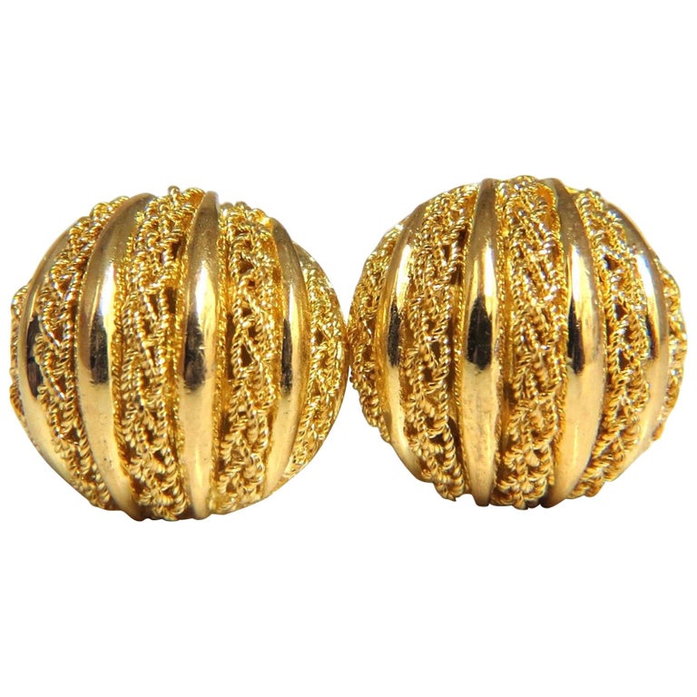 18 Karat Gold Half Ball Domed Lace Earrings For Sale at 1stDibs