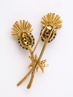 18 Karat Gold Hallmarked SK Clip or Brooch with Blue Sapphires and Diamonds