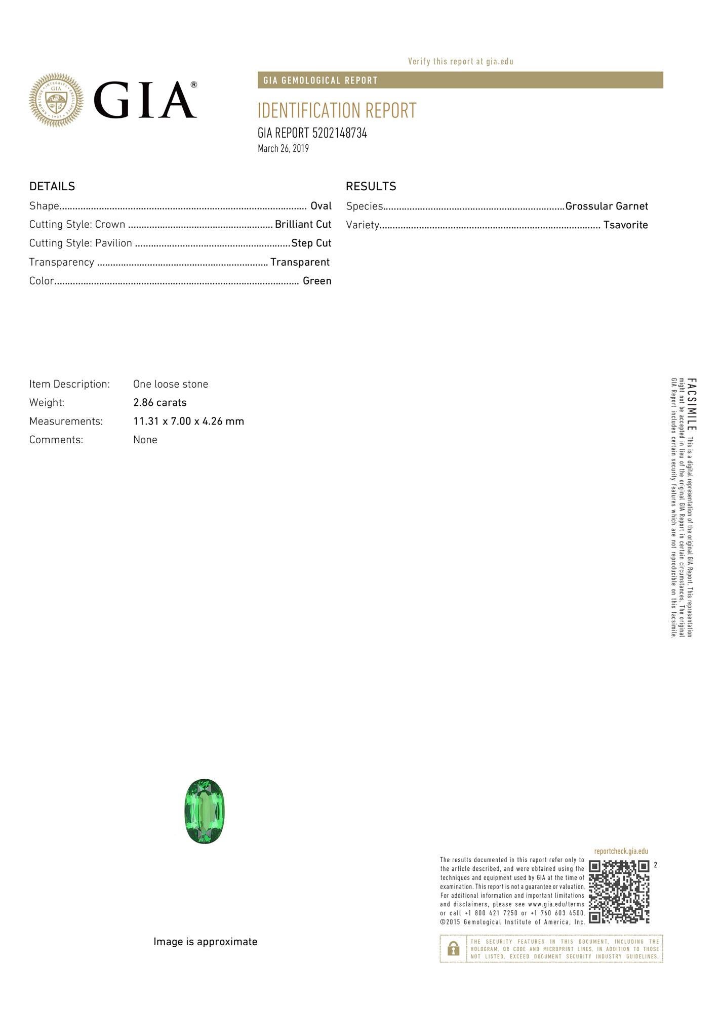 18 Karat Gold Halo Oval Green Tsavorite Diamond Ring GIA 'Center-2.86 Carat .' For Sale 1