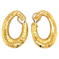 Used 18 Karat Gold Hammered Hoop Earrings