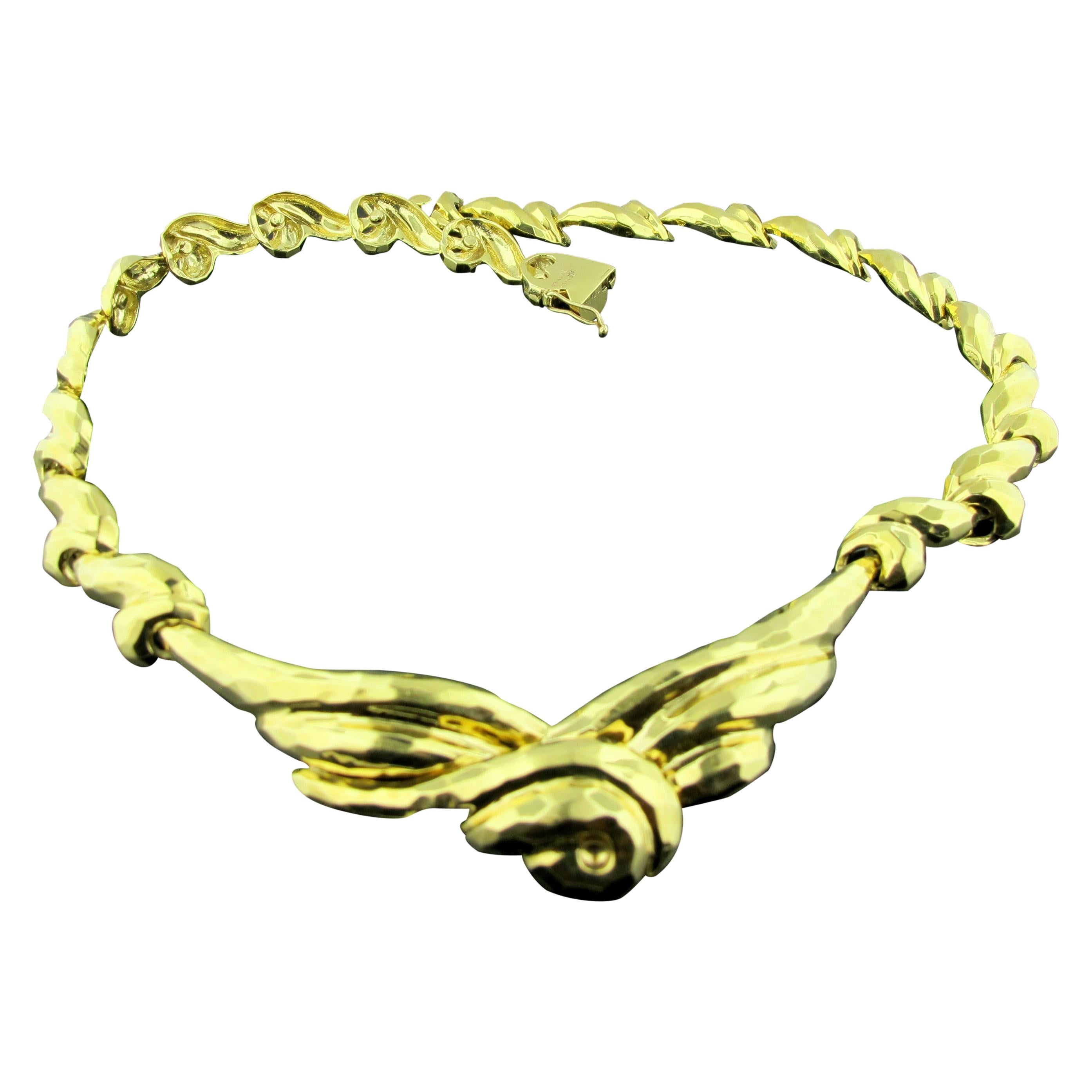18 Karat Gold Hammered Necklace For Sale