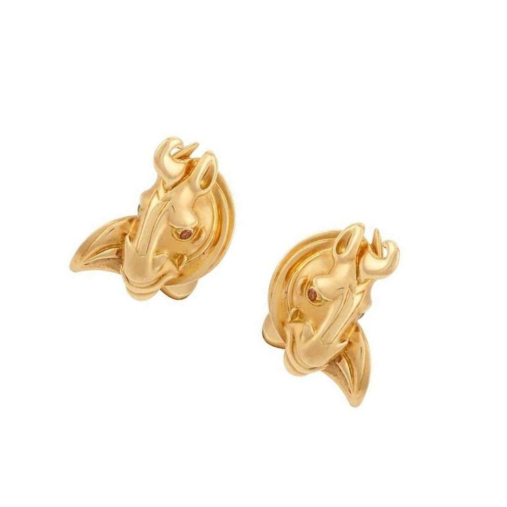 18 Karat Gold HAN HORSE Earrings with Orange-Red Diamonds by John Landrum Bryant In New Condition For Sale In New York, NY