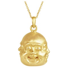 18 Karat Gold Hand Carved Four Faced Buddha Necklace