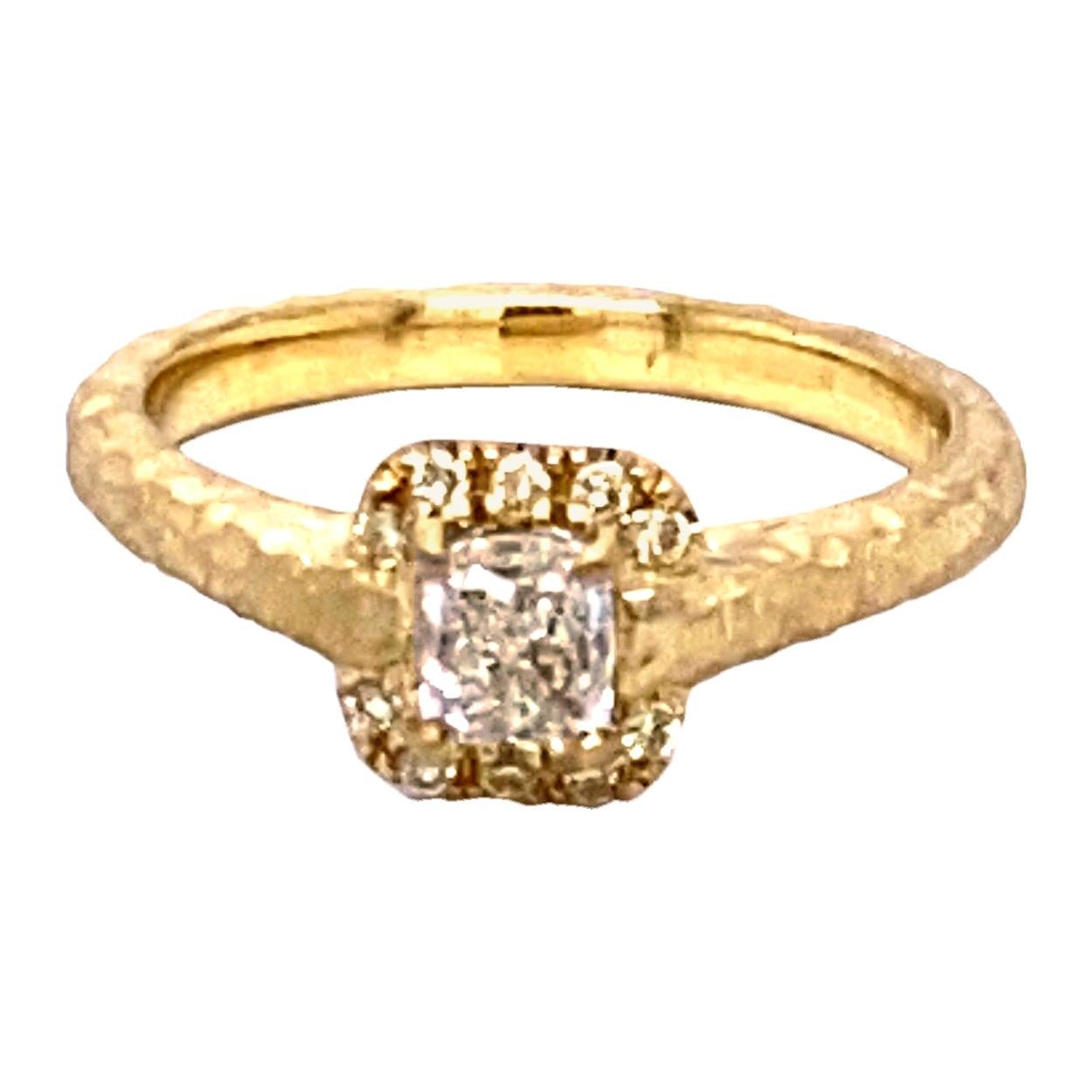 18K Hand-Hammered Engagement Ring with 0.46 Carat Radiant Diamond Center