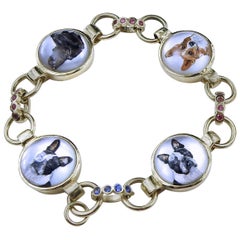 18 Karat Gold Hand Painted Dog Bracelet on Crystal