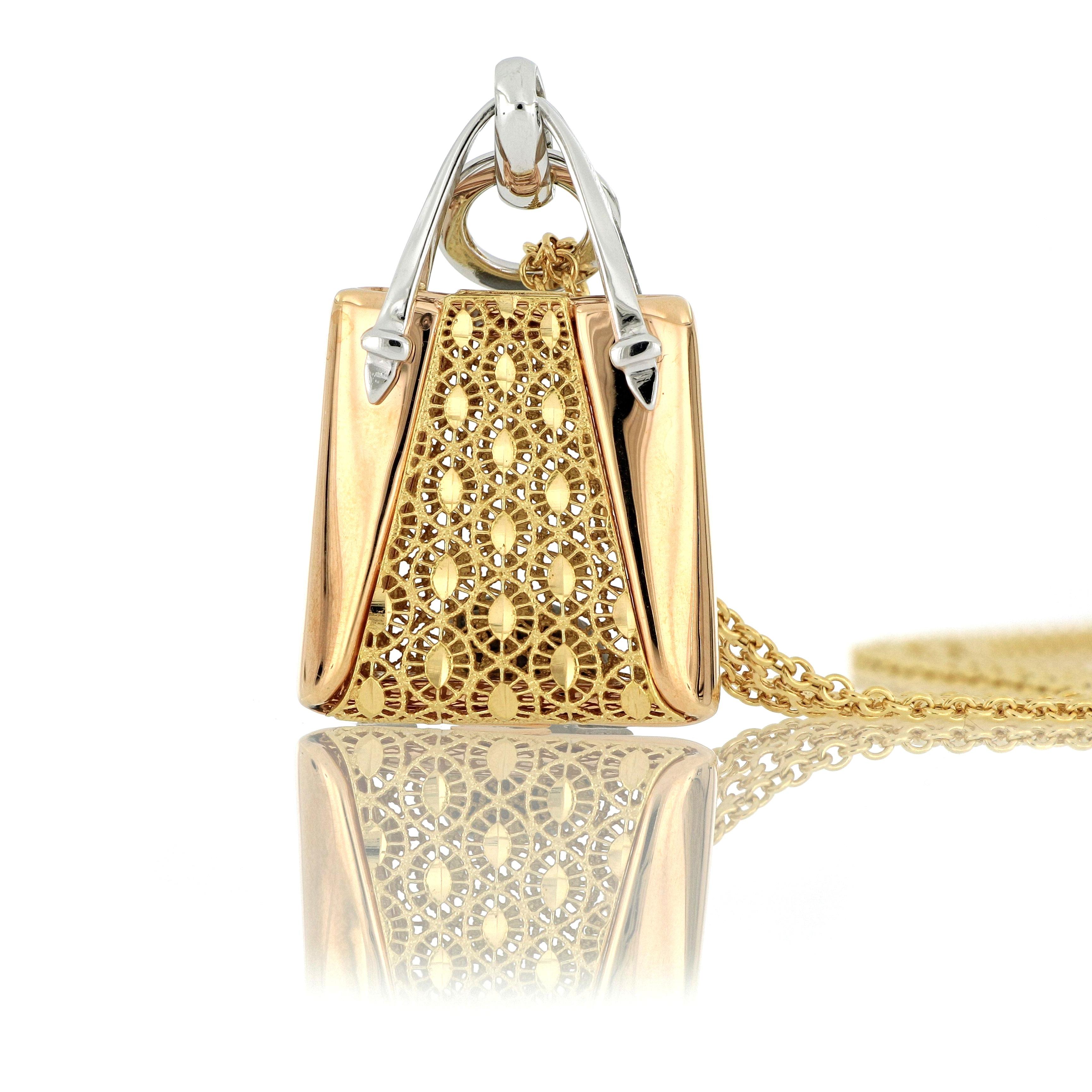 18 Karat Gold Handtasche Anhänger mit Halskette (Zeitgenössisch) im Angebot