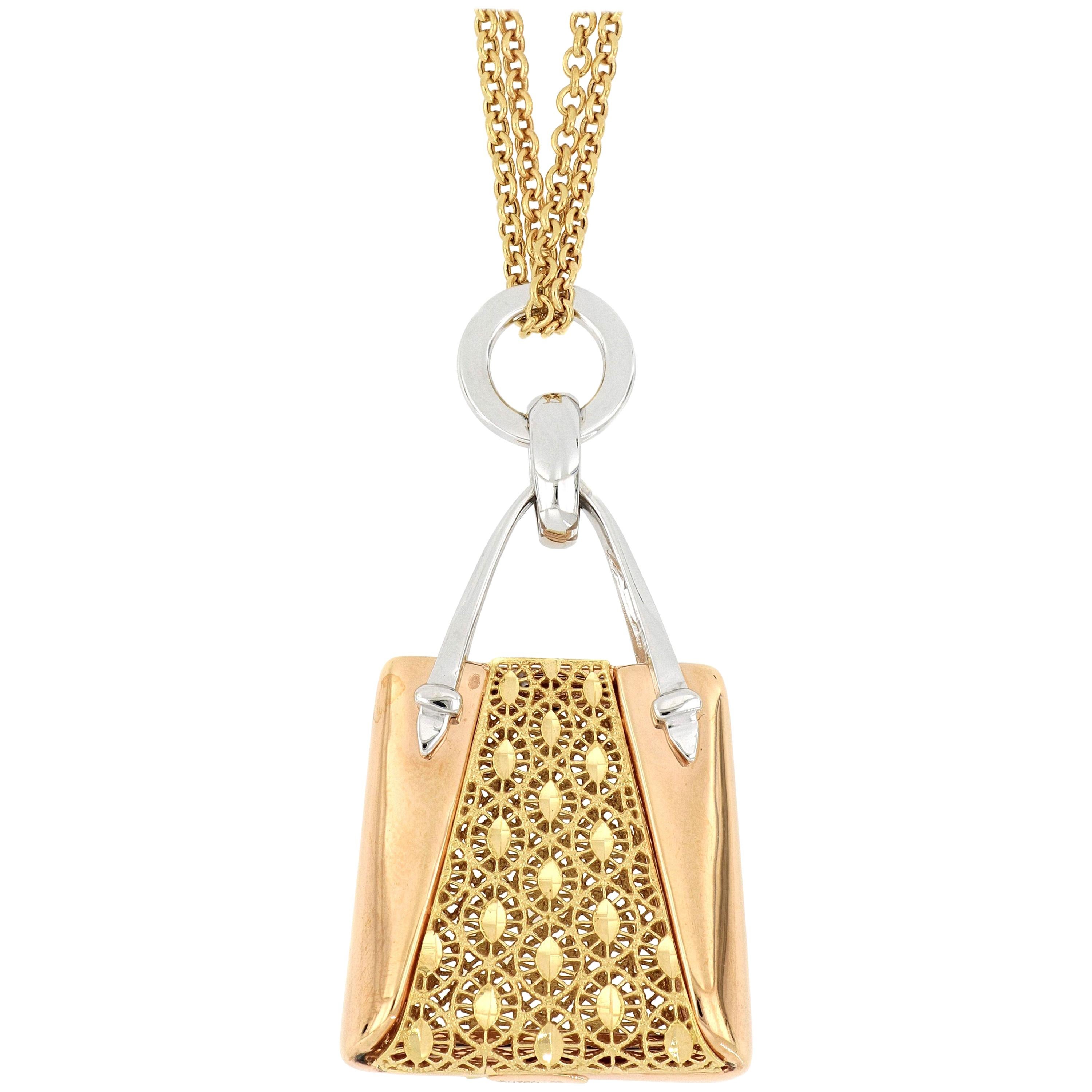 18 Karat Gold Handbag Pendant with Necklace For Sale
