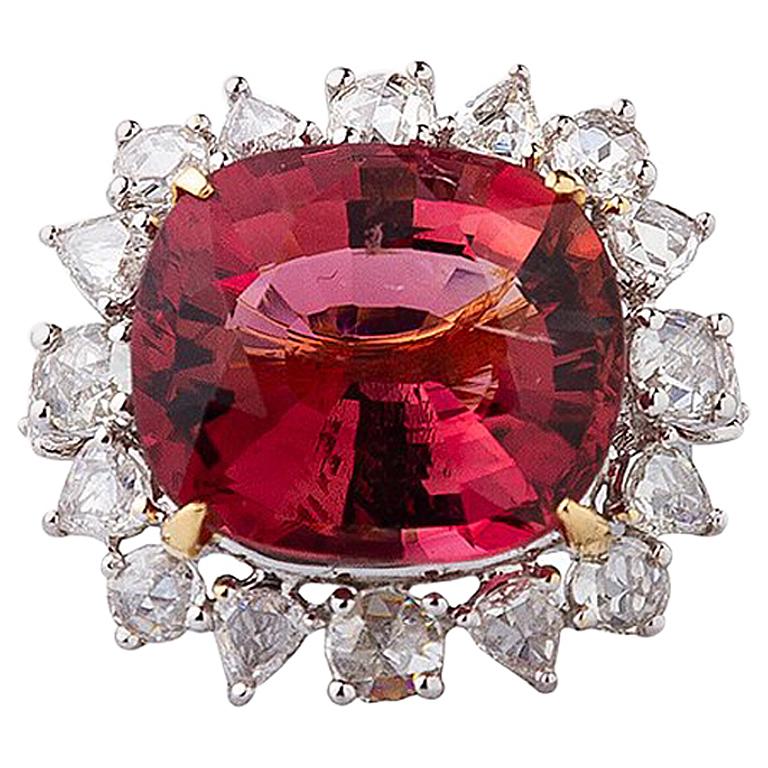 18 Karat Gold Handcrafted Dried Rose Rubellite and Diamond Ring For Sale