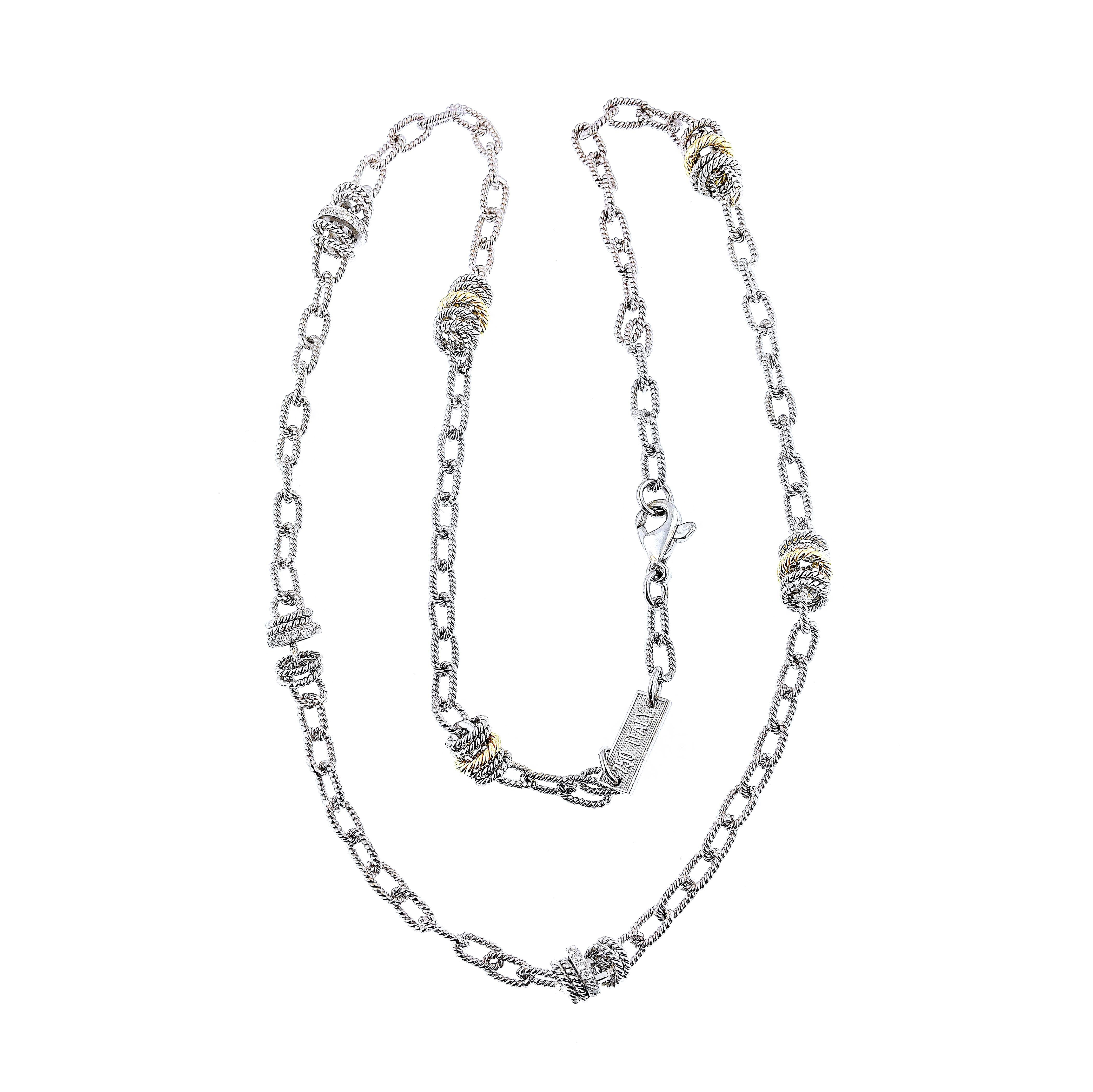 Produced by award winning Italian designer Stefano Vitolo. Stefano creates custom artisanal one of a kind jewelry with excellent gemstones in a truly old world Italian craftmanship.
This handcrafted chain has 0.53 total carat weight of F/G color, VS