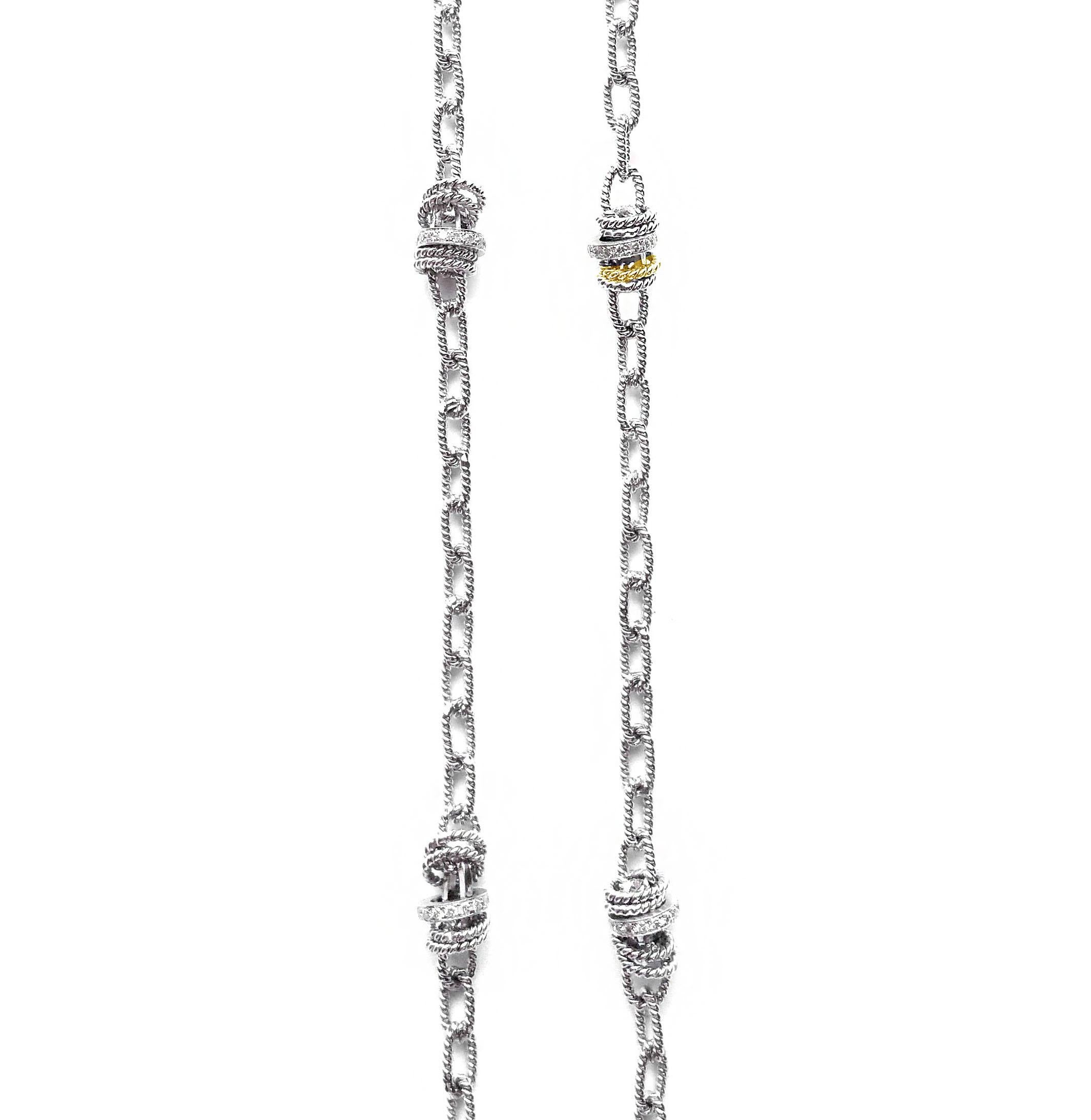 Artisan 18 Karat Gold Handmade Chain with Diamond Set Rondels For Sale
