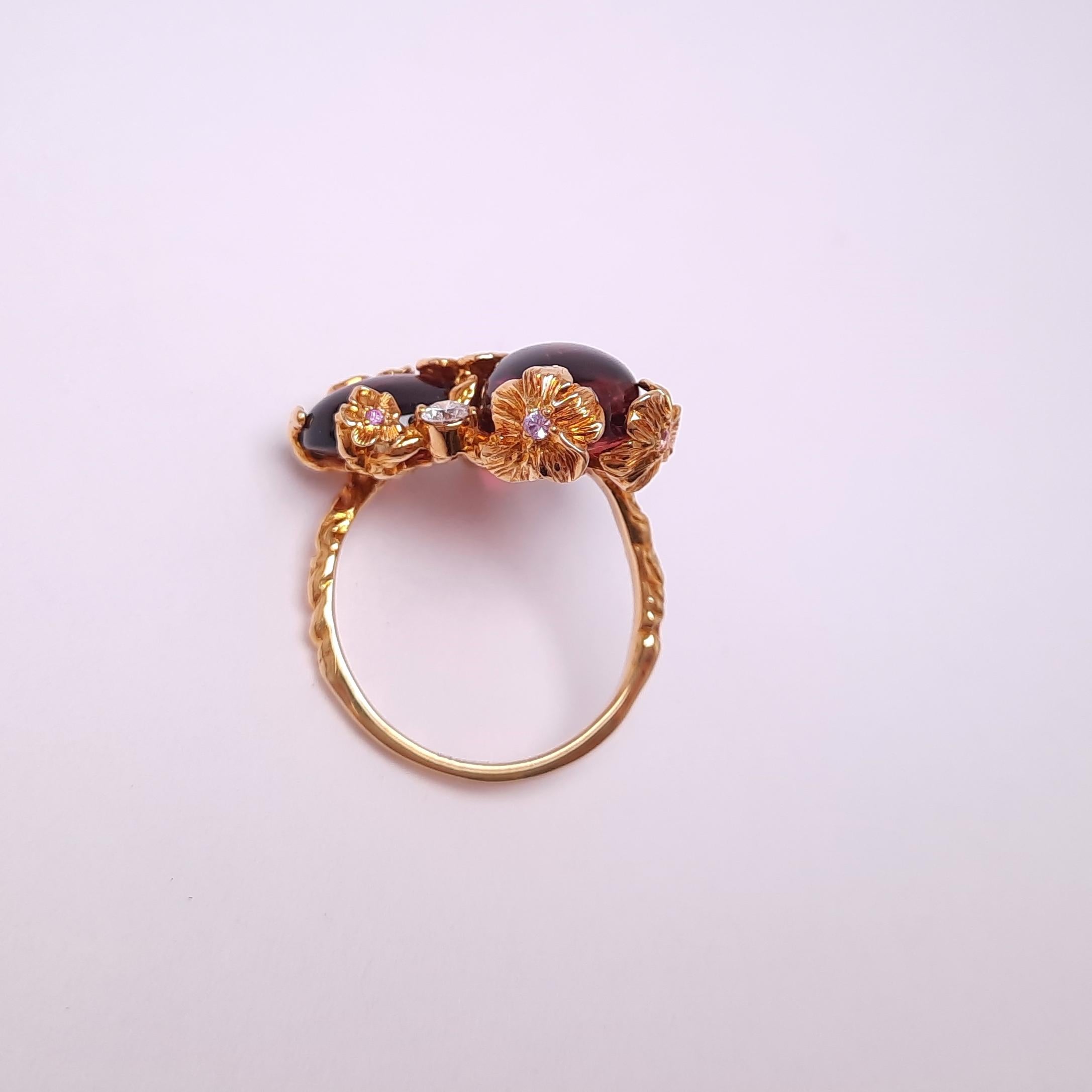Contemporary 18 Karat Gold Handmade Rubellite pink tourmaline Ring For Sale