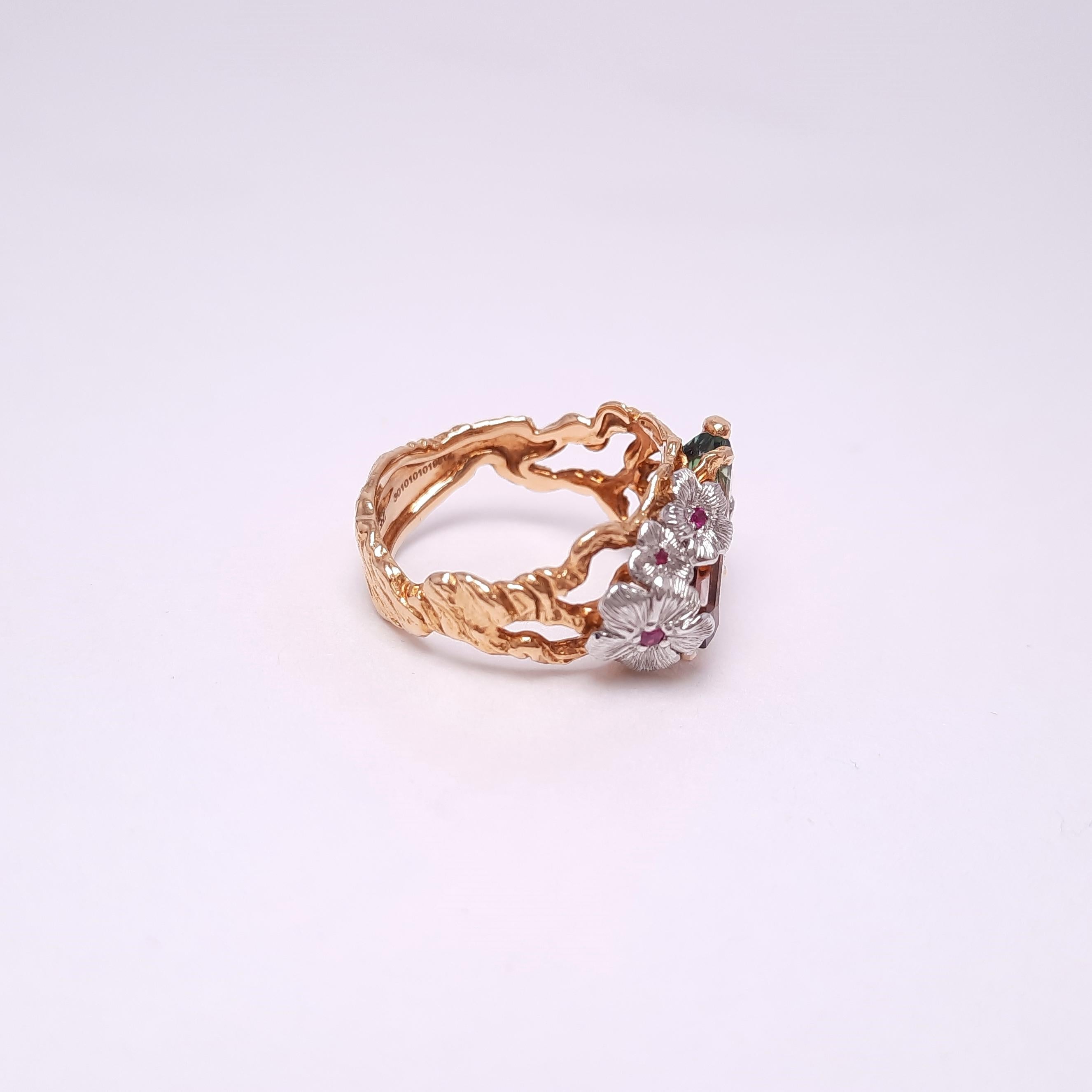 Round Cut 18 Karat Gold Handmade Rubellite Pink Tourmaline Ring For Sale
