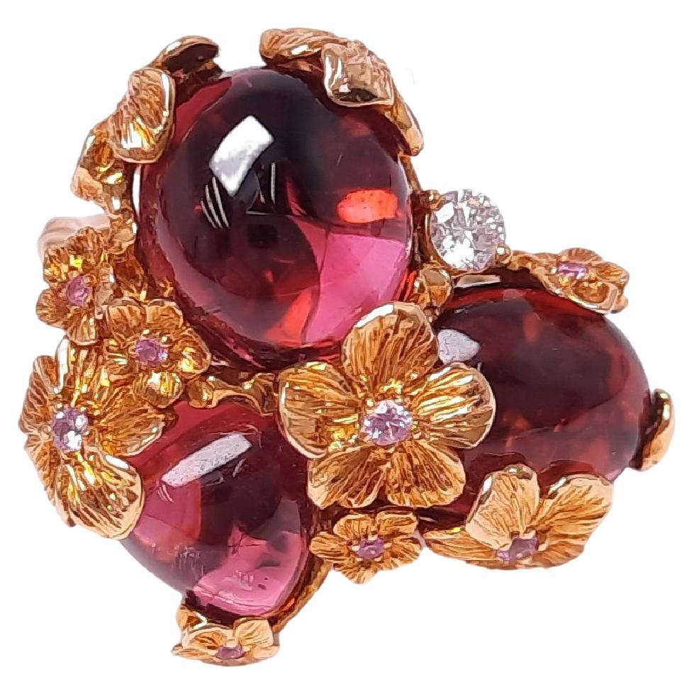 18 Karat Gold Handmade Rubellite pink tourmaline Ring For Sale