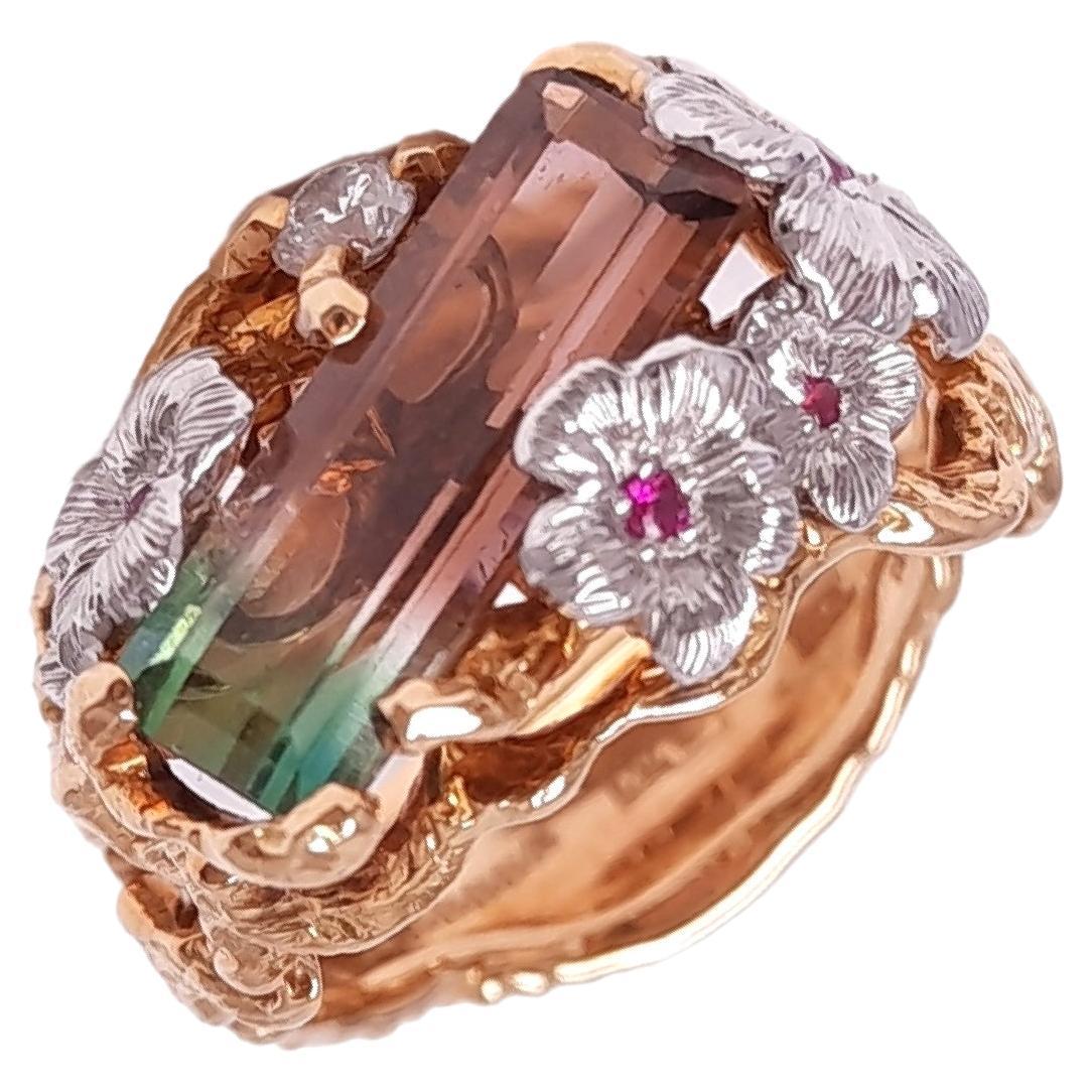 18 Karat Gold Handmade Rubellite Pink Tourmaline Ring For Sale