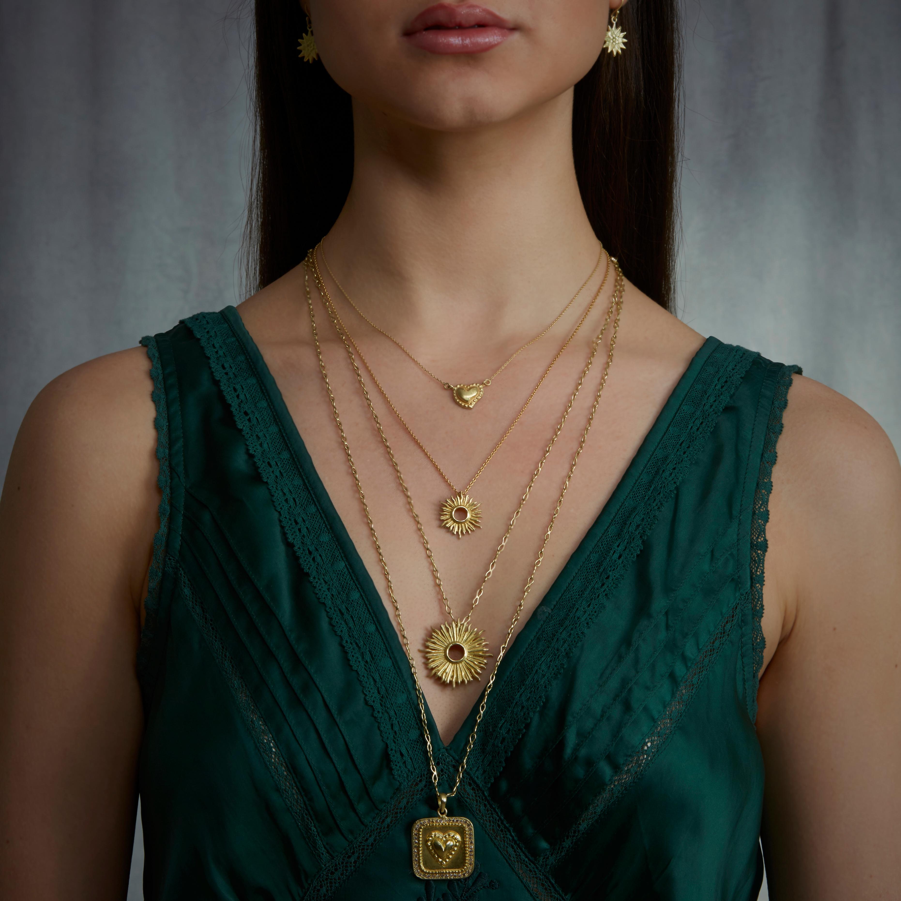 Contemporary 18 Karat Gold Handmade Sacred Heart Short Necklace For Sale