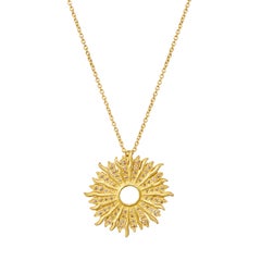 18 Karat Gold Handmade Sunburst Pendant with 64 Brilliant Cut Diamonds