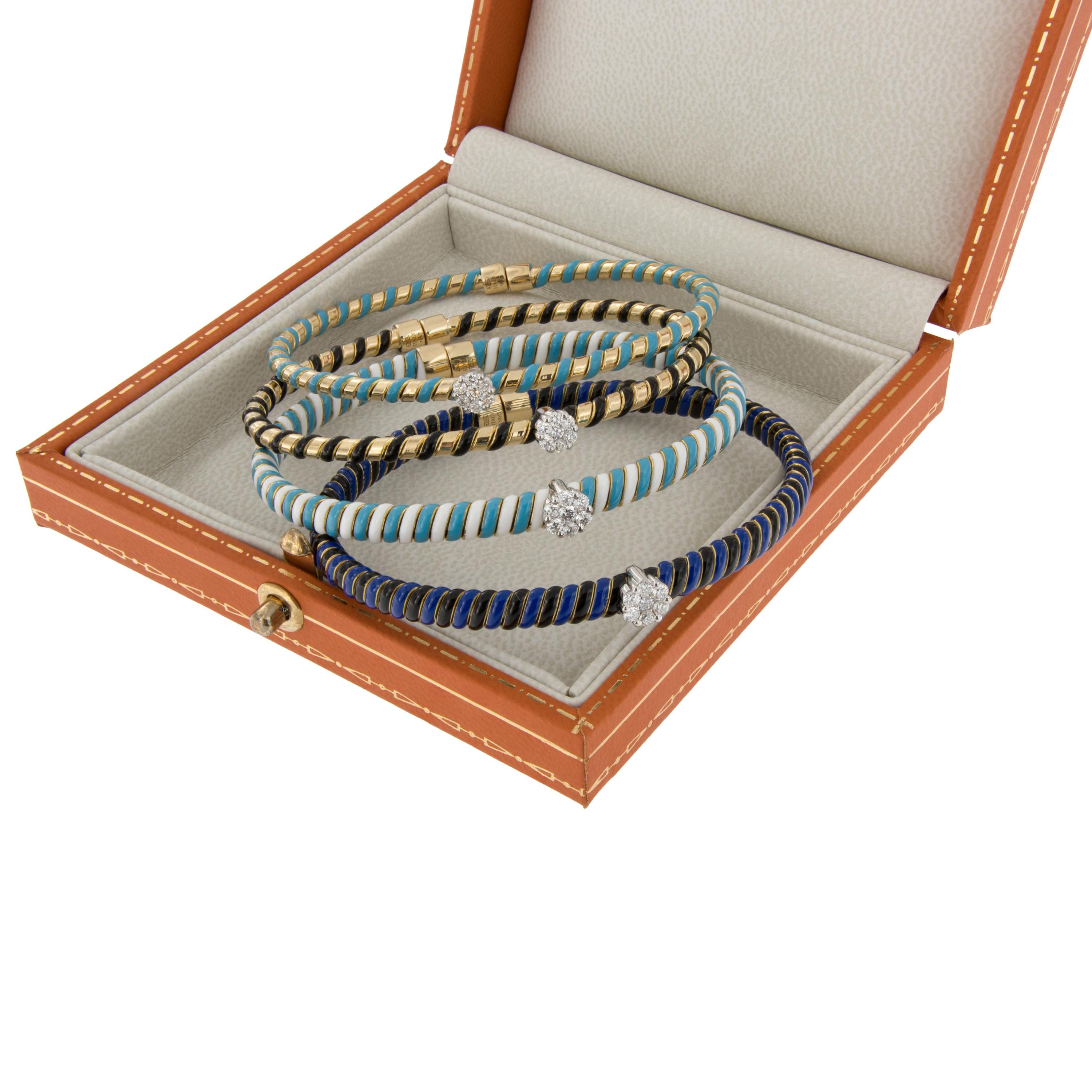 18 Karat Gold Hard Enamel Diamond Bracelet In New Condition For Sale In Troy, MI