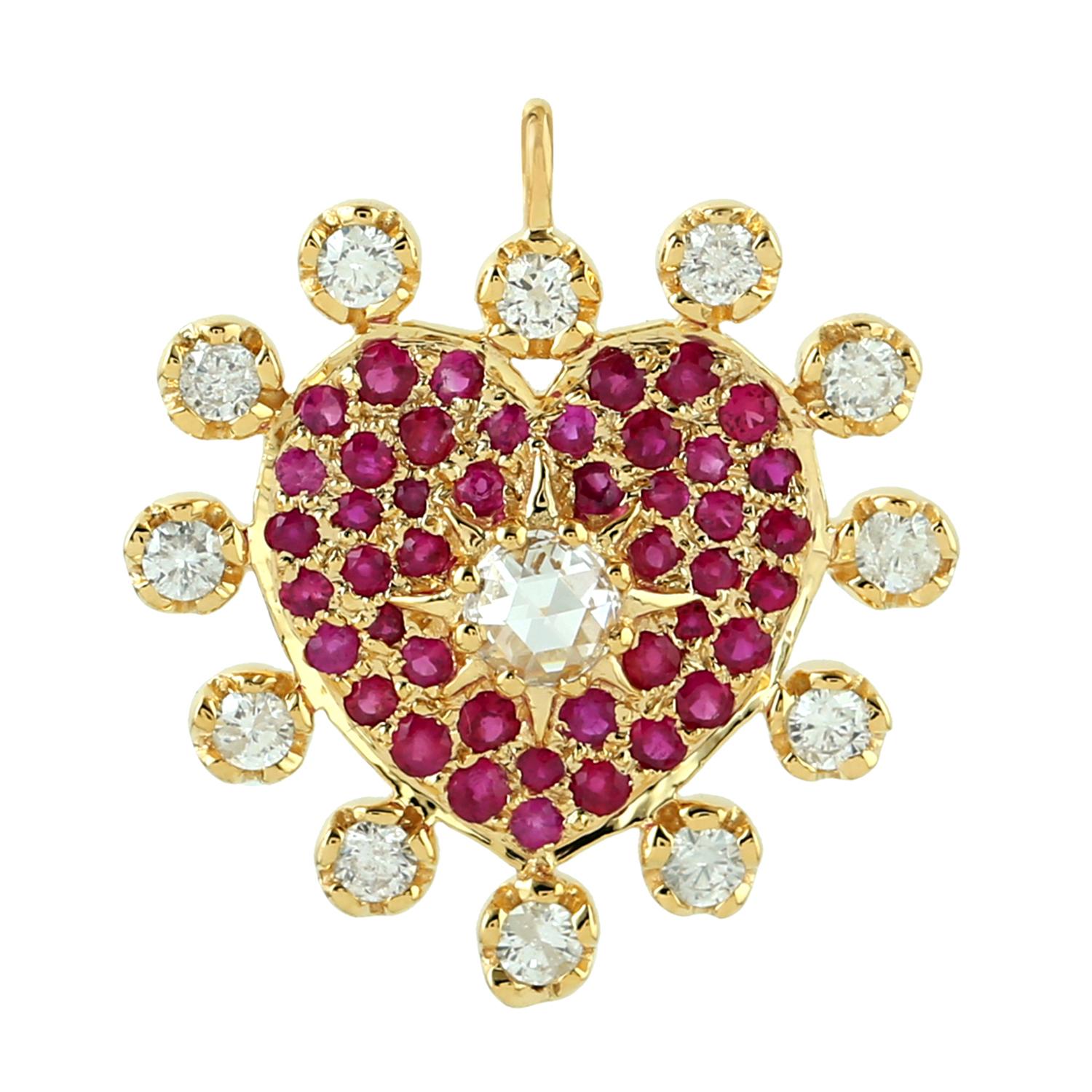 Modern 18 Karat Gold Heart Diamond Blue Sapphire Charm Pendant Necklace For Sale