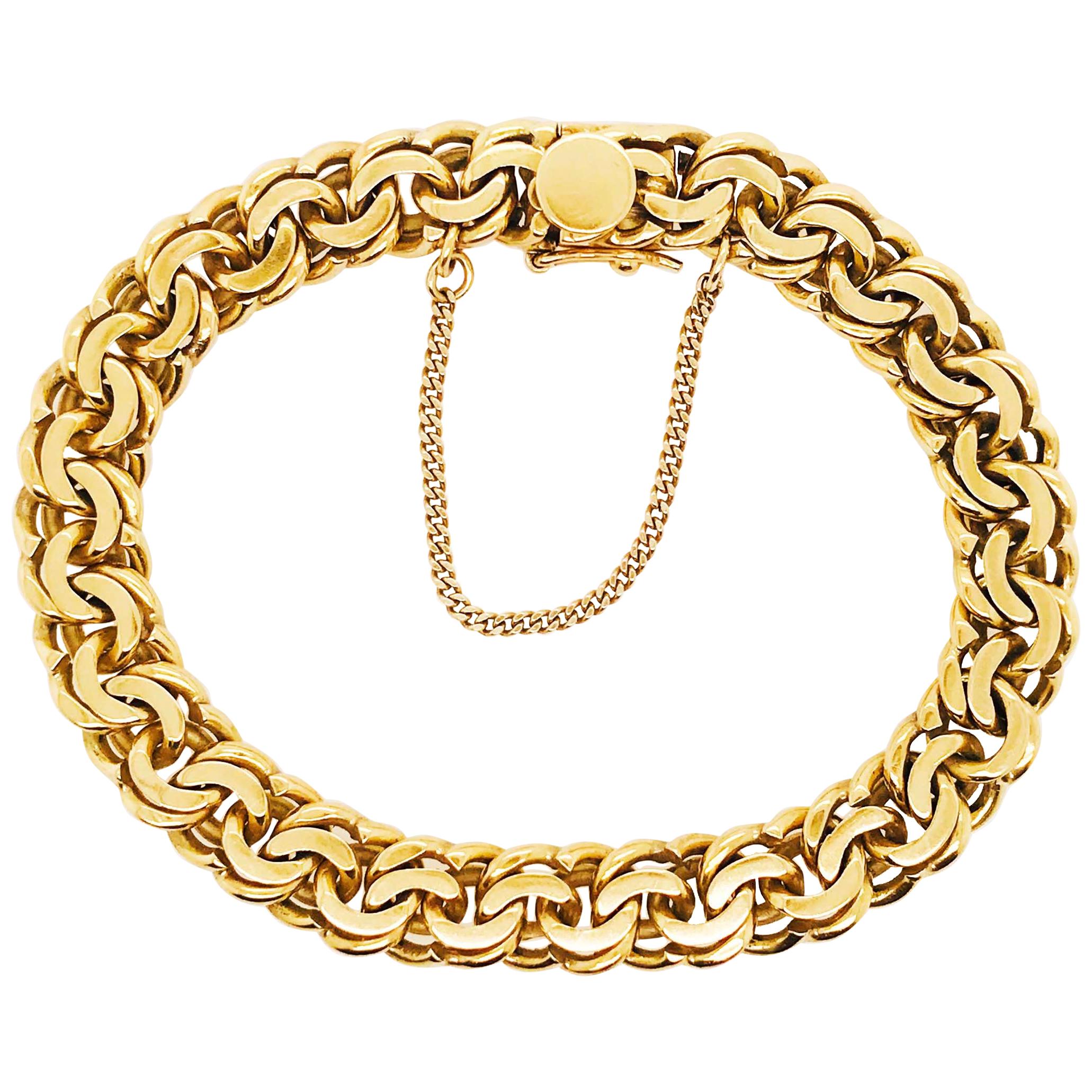 18 Karat Gold Heavy Link Charm Bracelet, Yellow Gold Large Chain