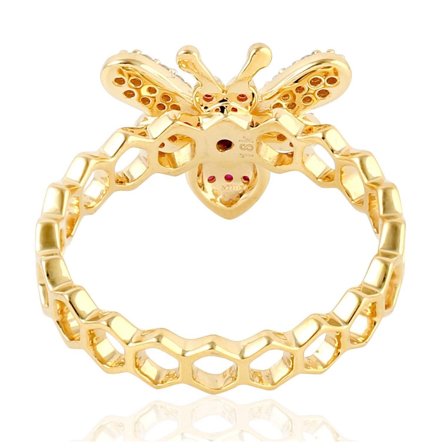 For Sale:  18 Karat Gold Honey Bee Diamond Ruby Ring 3