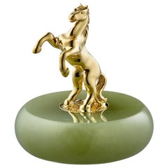 18 Karat Gold Horse Miniature on Russian Jade Magnetic Stone, Moiseikin