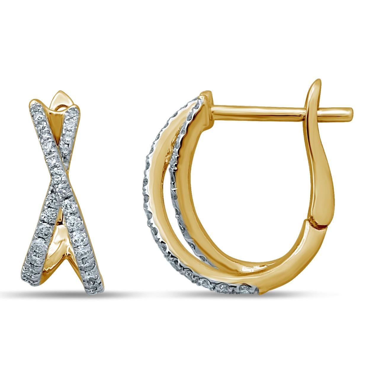 Modern Diamond  Hoop 18 Karat Gold X Earrings For Sale